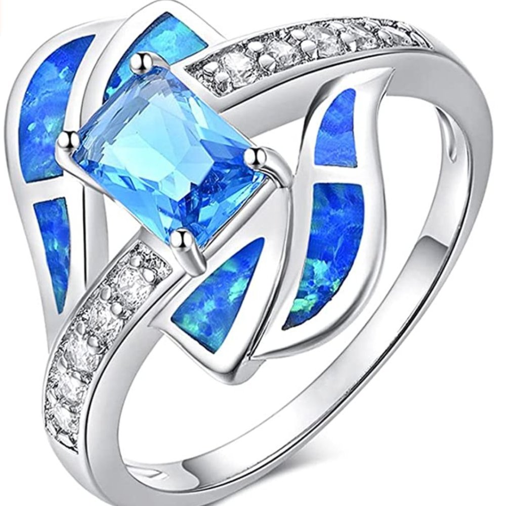 Blue Fire Opal, Aquamarine, Cubic Zirconia And 925 Sterling Silver